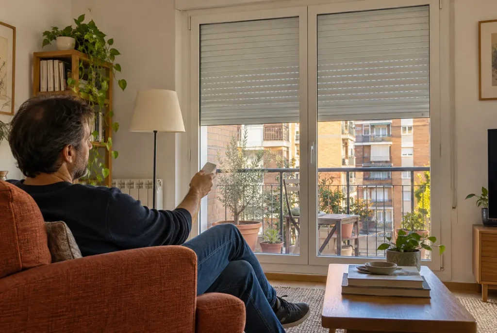 Persianas de un salón con mando a distancia en Madrid