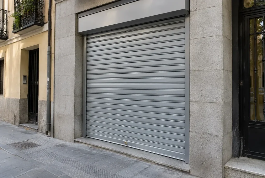 Persiana de seguridad en un local de Madrid
