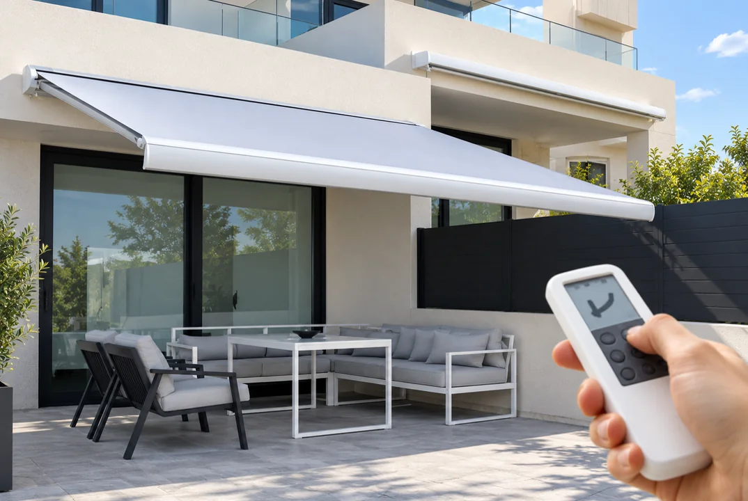 Toldo extensible motorizado para terraza en Madrid con mando a distancia