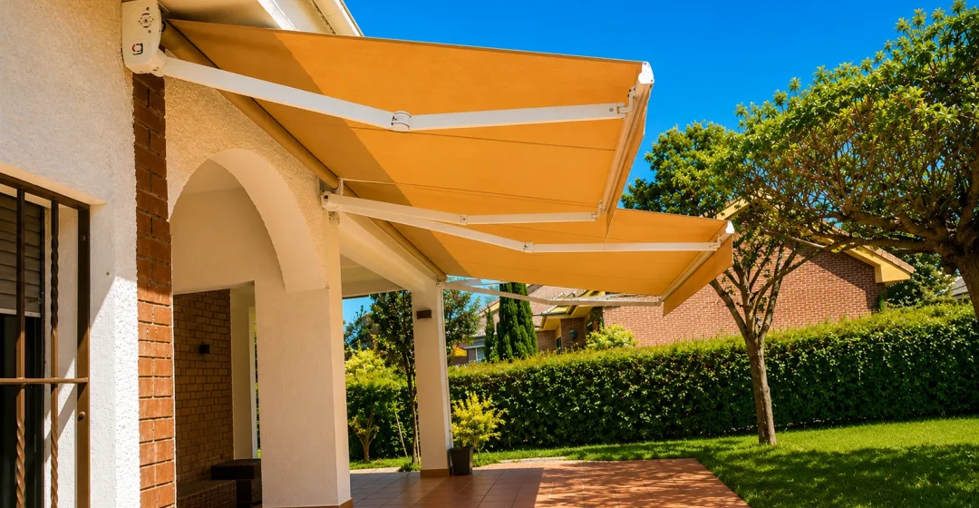 Toldo motorizado con los brazos extendidos
